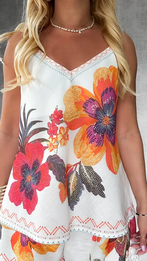Idealny letni komplet w kwiaty z lnem ONE SIZE - P800
