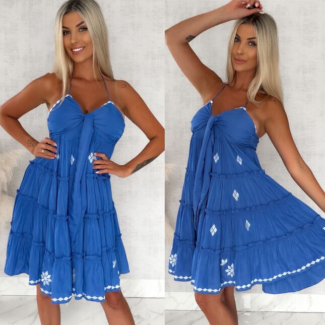 Luźna rozkloszowana letnia sukienka BLUE - S148