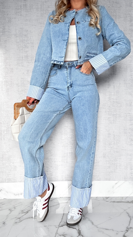 Wiosenny komplet jeansowy kurtka + spodnie BLUE JEANS - P382