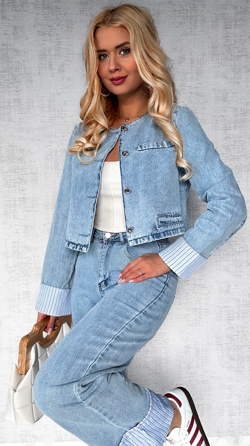 Wiosenny komplet jeansowy kurtka + spodnie BLUE JEANS - P382