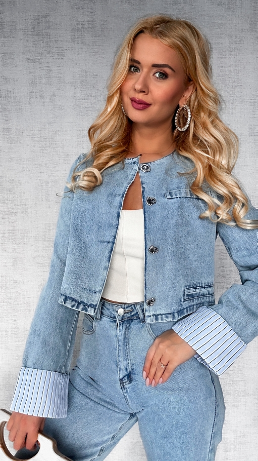 Wiosenny komplet jeansowy kurtka + spodnie BLUE JEANS - P382