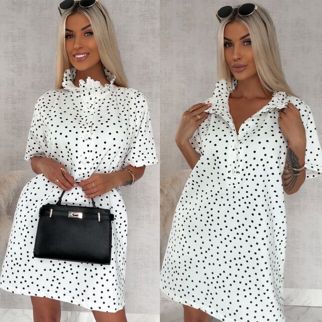 Oryginalna jeansowa sukienka w grochy ONE SIZE white jeans - S068