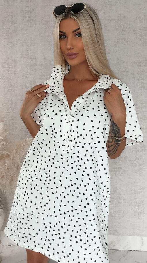 Oryginalna jeansowa sukienka w grochy ONE SIZE white jeans - S068