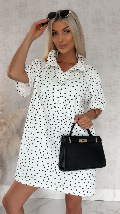 Oryginalna jeansowa sukienka w grochy ONE SIZE white jeans - S068