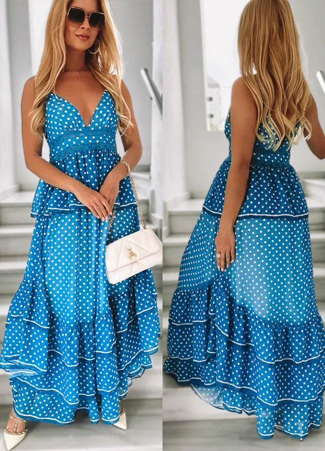 Ekskluzywna sukienka w groszki z falbankami - L474