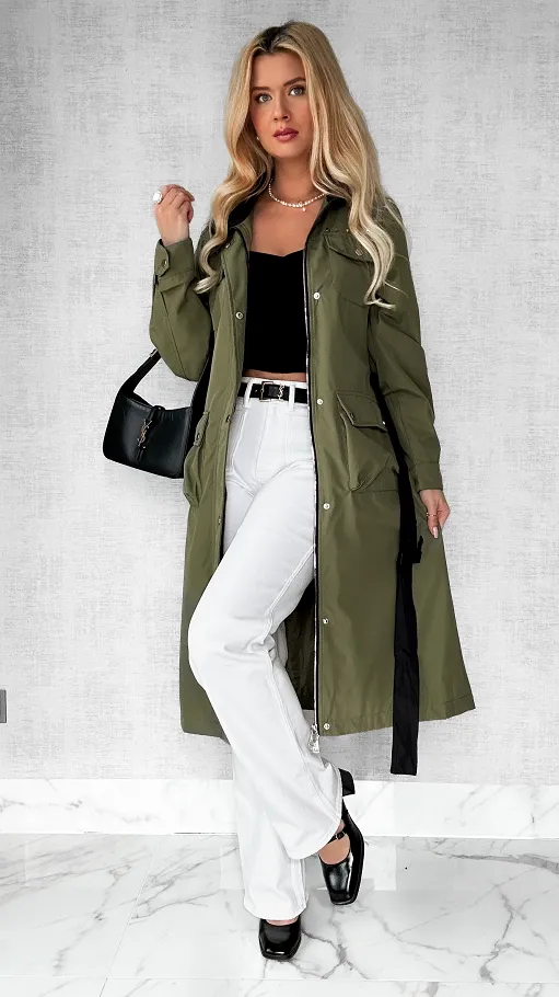 Wiosenny płaszcz kurtka PARKA w kolorze khaki - P584