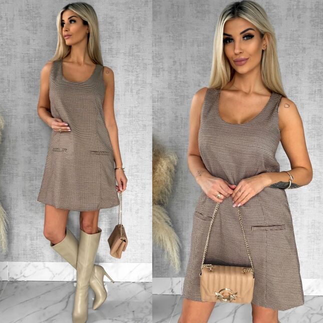 Elegancka wiosenna sukienka w mini pepitkę - R423