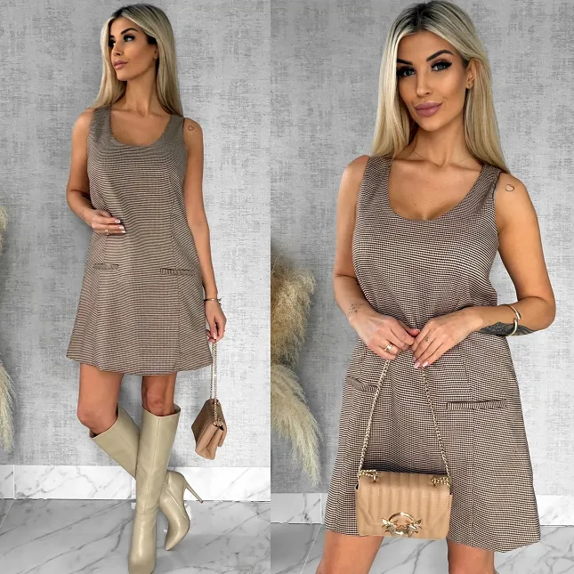 Elegancka wiosenna sukienka w mini pepitkę - R423