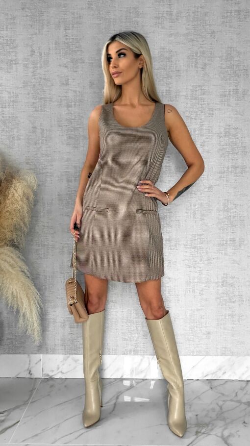 Elegancka wiosenna sukienka w mini pepitkę - R423