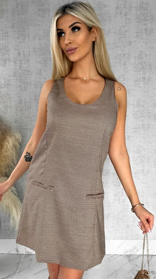 Elegancka wiosenna sukienka w mini pepitkę - R423