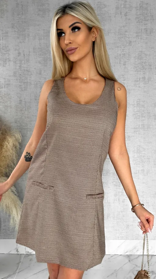 Elegancka wiosenna sukienka w mini pepitkę - R423