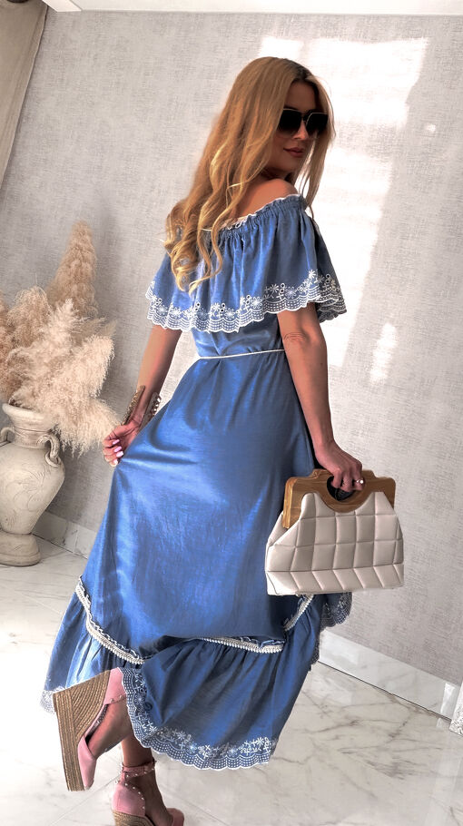 Asymetryczna bawełniana sukienka hiszpanka BLUE - R998