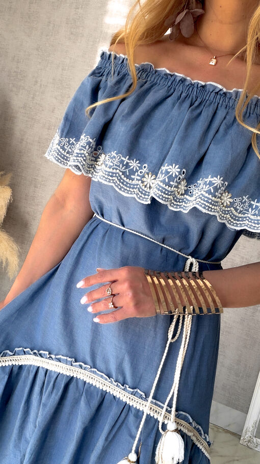 Asymetryczna bawełniana sukienka hiszpanka BLUE - R998