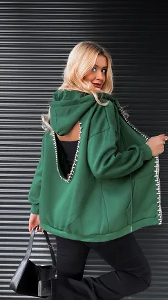 Zielona bluza na zamek z SERCEM zdobiona cyrkoniami ONE SIZE - R274