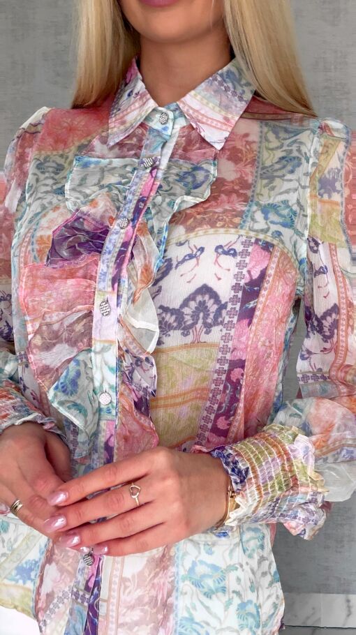 Elegancka bluzka koszulowa MGIEŁKA kolorowy print - R739A