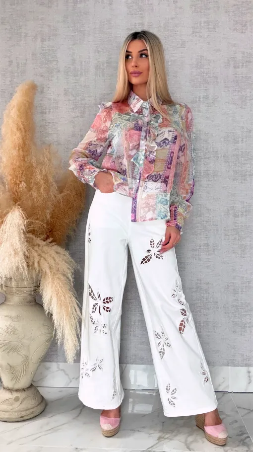 Elegancka bluzka koszulowa MGIEŁKA kolorowy print - R739A