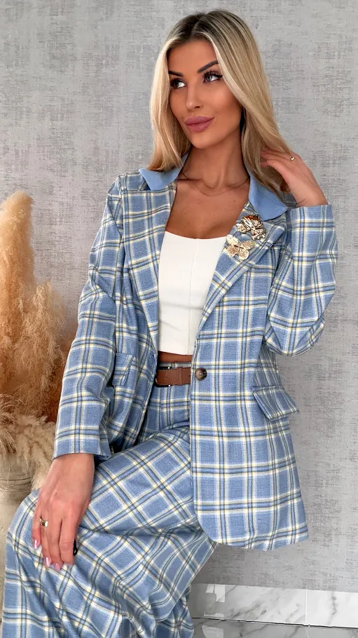 Elegancka marynarka w kratkę BLUE one size - R449A