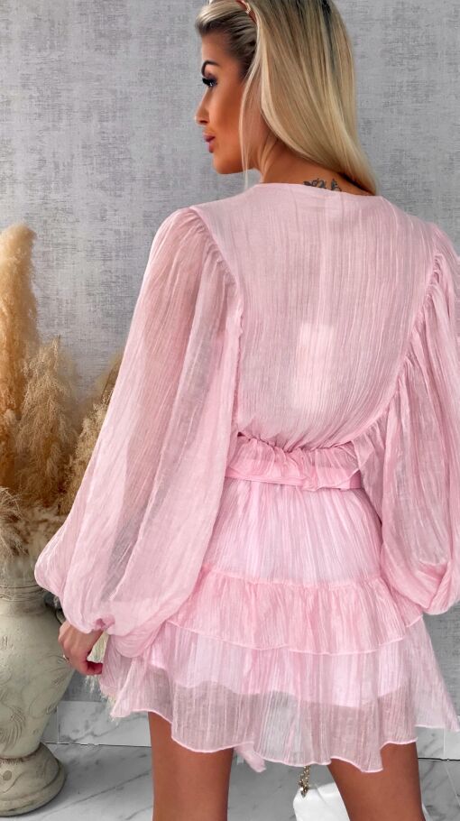 Wiosenna pastelowa sukienka z paskiem ONE SIZE pink - R455