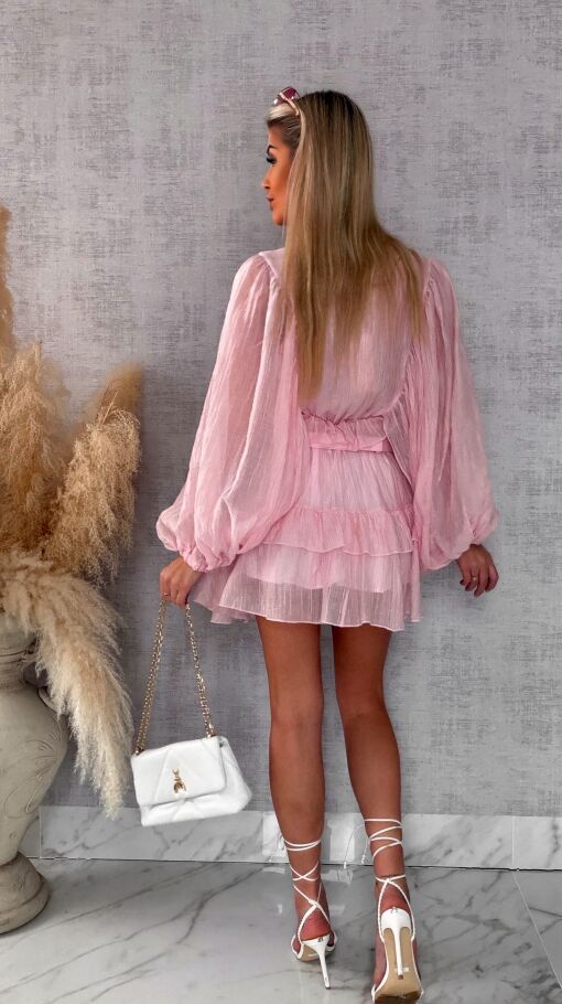 Wiosenna pastelowa sukienka z paskiem ONE SIZE pink - R455