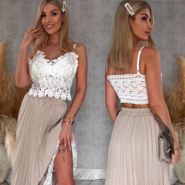 Modowy koronkowy biały TOP usztywniany i zdobiony ONE SIZE - R760