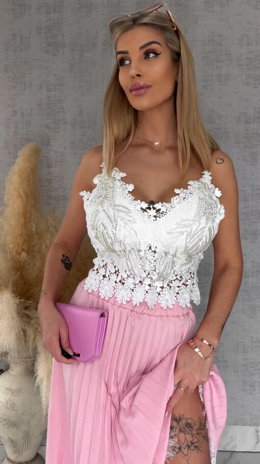 Modowy koronkowy biały TOP usztywniany i zdobiony ONE SIZE - R760