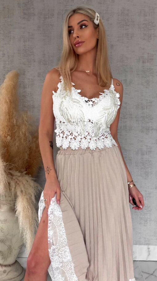 Modowy koronkowy biały TOP usztywniany i zdobiony ONE SIZE - R760