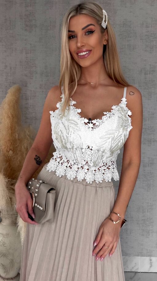 Modowy koronkowy biały TOP usztywniany i zdobiony ONE SIZE - R760