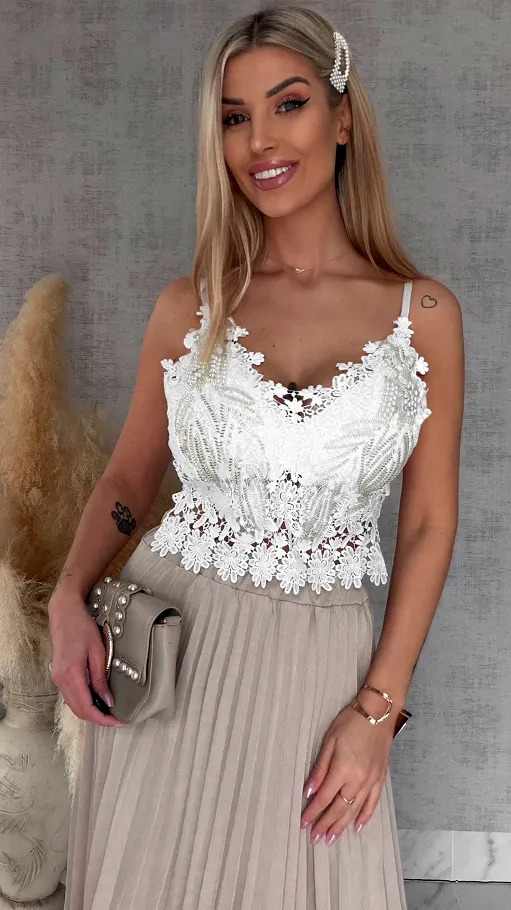 Modowy koronkowy biały TOP usztywniany i zdobiony ONE SIZE - R760