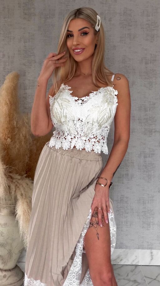 Modowy koronkowy biały TOP usztywniany i zdobiony ONE SIZE - R760