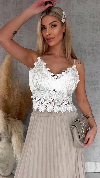 Modowy koronkowy biały TOP usztywniany i zdobiony ONE SIZE - R760