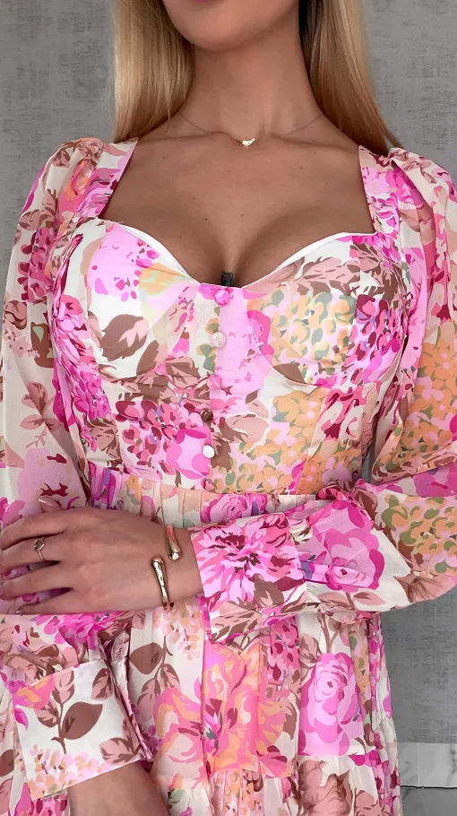 Wiosenna kolorowa sukienka w kwiaty - R639