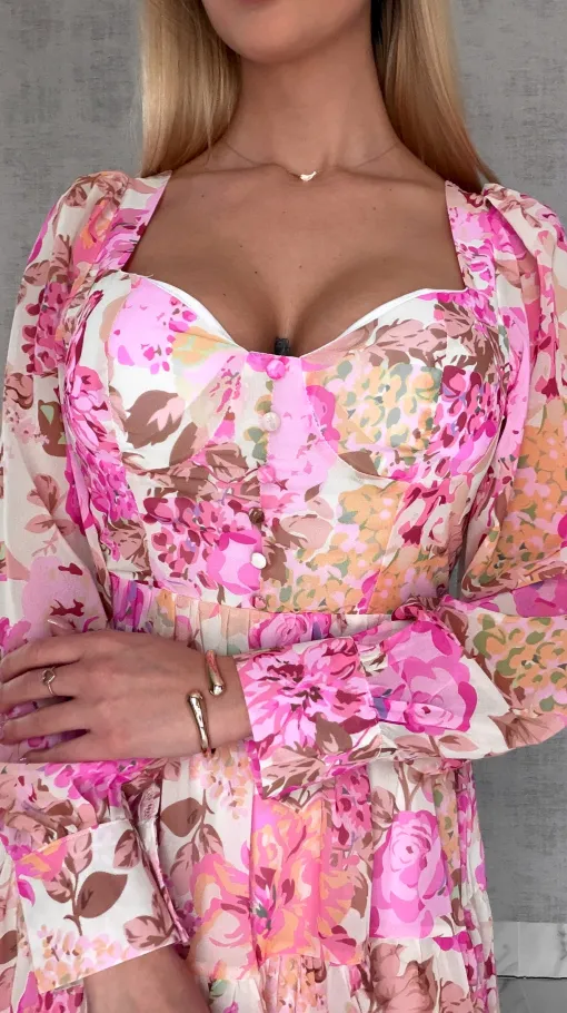 Wiosenna kolorowa sukienka w kwiaty - R639