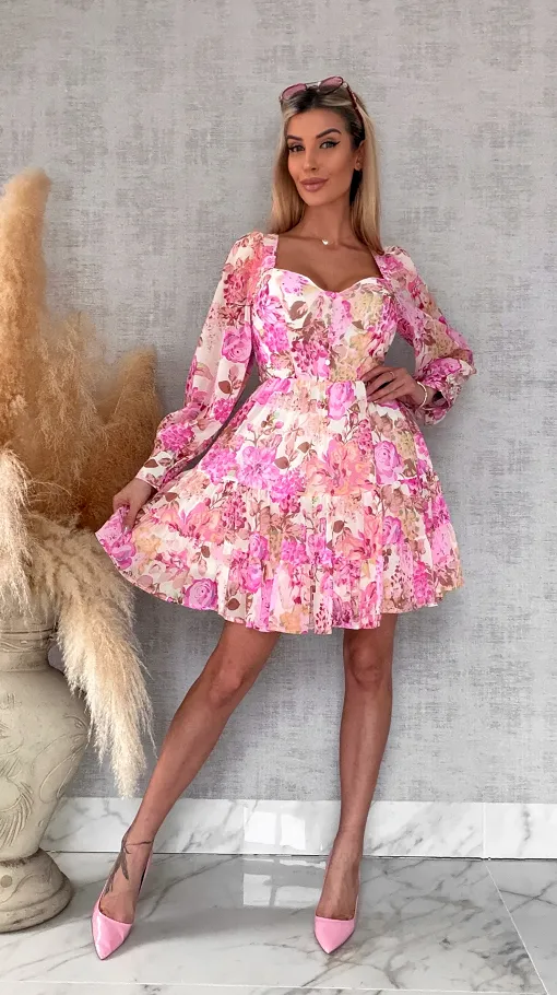 Wiosenna kolorowa sukienka w kwiaty - R639