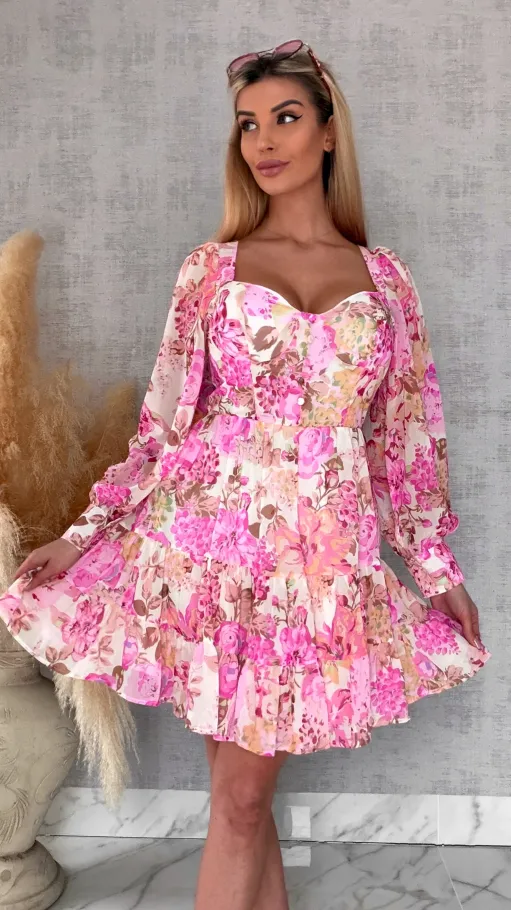 Wiosenna kolorowa sukienka w kwiaty - R639