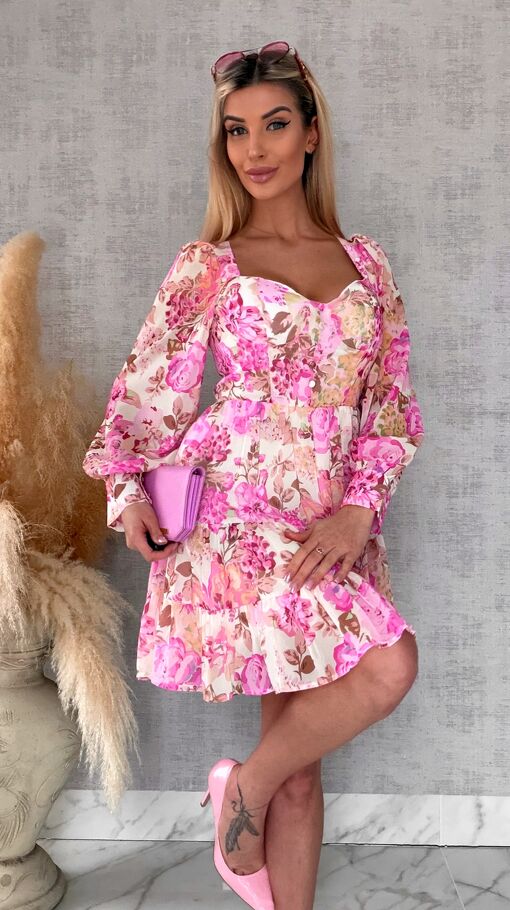 Wiosenna kolorowa sukienka w kwiaty - R639