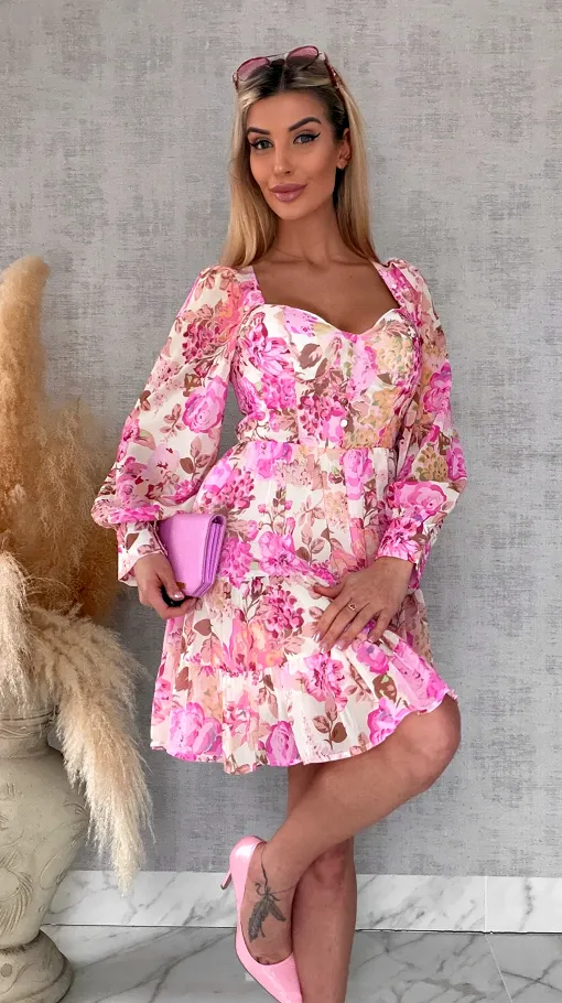 Wiosenna kolorowa sukienka w kwiaty - R639