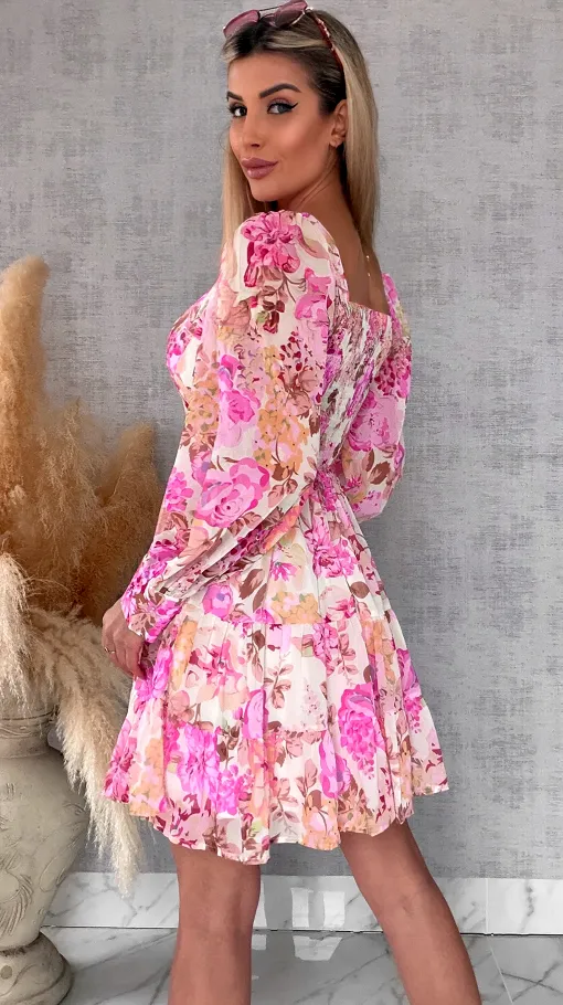 Wiosenna kolorowa sukienka w kwiaty - R639