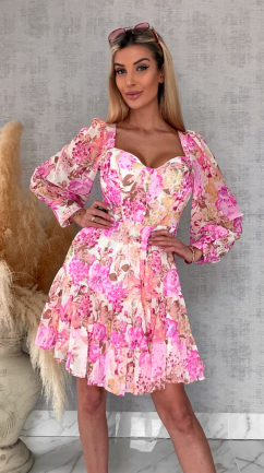 Wiosenna kolorowa sukienka w kwiaty - R639