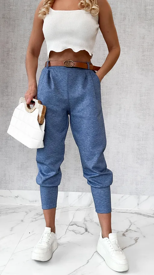 Wygodne masełkowe spodnie z paskiem ONE SIZE blue - P227A