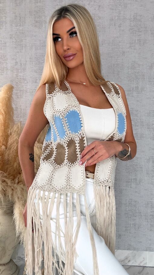 Oryginalna zamszowa BOHO kamizelka z frędzlami ONE SIZE - R685