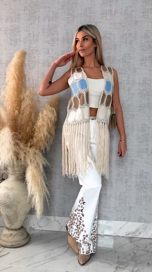 Oryginalna zamszowa BOHO kamizelka z frędzlami ONE SIZE - R685