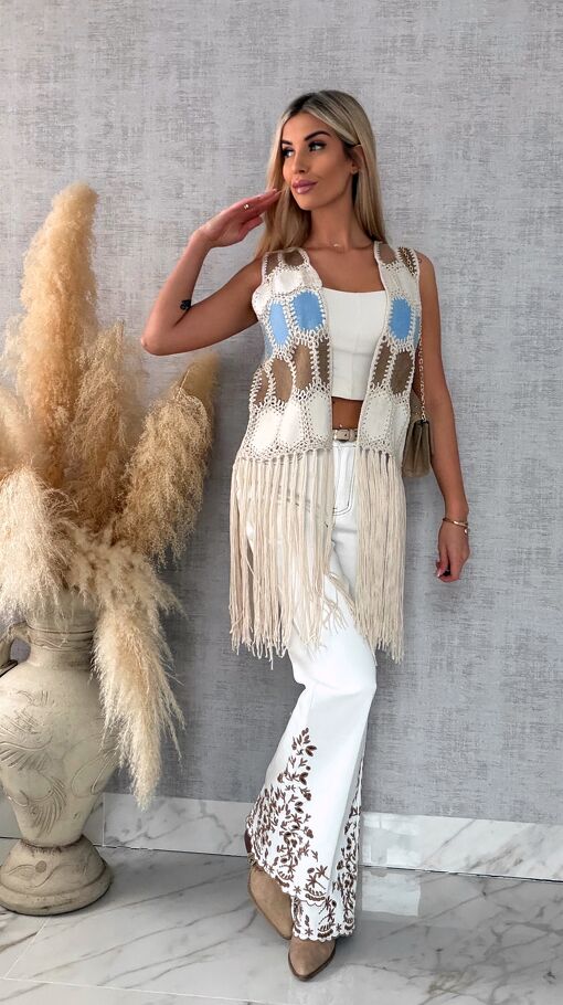 Oryginalna zamszowa BOHO kamizelka z frędzlami ONE SIZE - R685