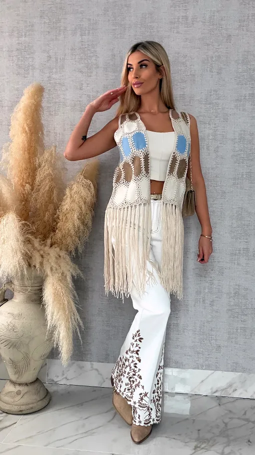 Oryginalna zamszowa BOHO kamizelka z frędzlami ONE SIZE - R685