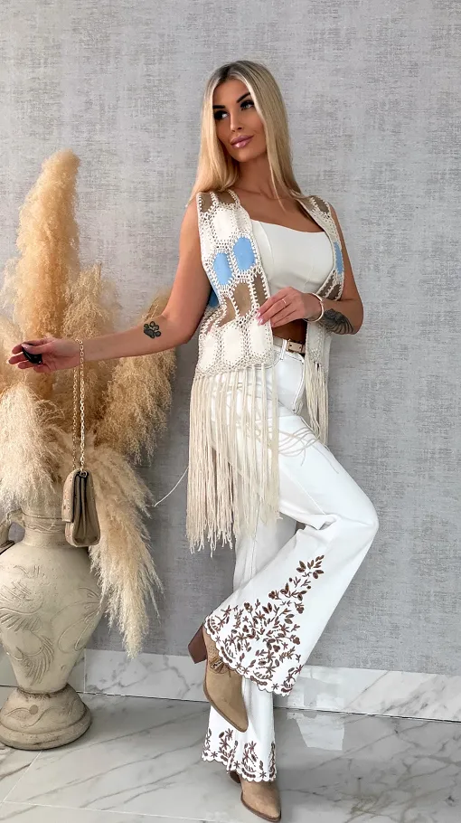 Oryginalna zamszowa BOHO kamizelka z frędzlami ONE SIZE - R685