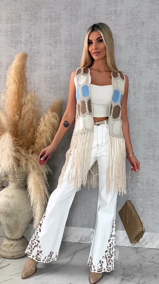 Oryginalna zamszowa BOHO kamizelka z frędzlami ONE SIZE - R685