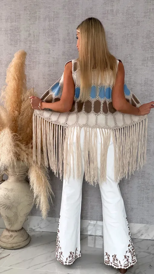 Oryginalna zamszowa BOHO kamizelka z frędzlami ONE SIZE - R685