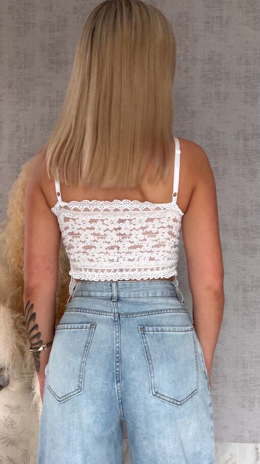 Ekstra koronkowy biały TOP usztywniany i zdobiony ONE SIZE - R756