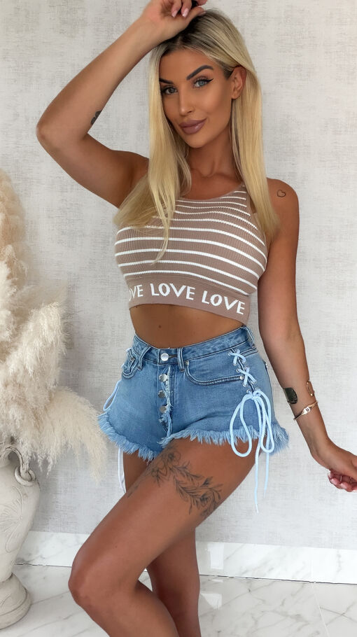 Krótkie letnie szorty jeansowe z ozdobnym wiązaniem BLUE JEANS - S182