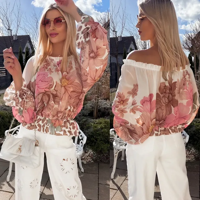 Lekka różowo-beżowa bluzka mgiełka na wiosnę ONE SIZE - R831