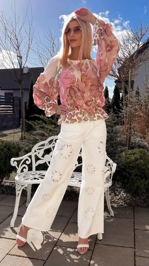 Lekka różowo-beżowa bluzka mgiełka na wiosnę ONE SIZE - R831